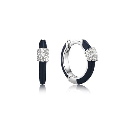 [Lee Joo-bin Wearing] Navy Blue Enamel Carabiner Huggie Hoop One-Touch Ring Earrings E031-01H-B