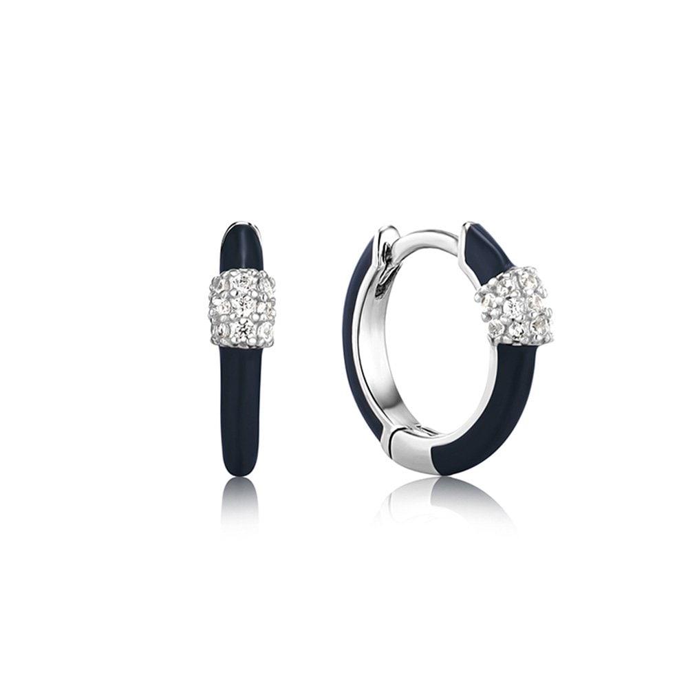 [Lee Joo-bin wearing] Navy Blue Enamel Carabiner Huggie Hoop One-Touch Ring Earrings E031-01H-B