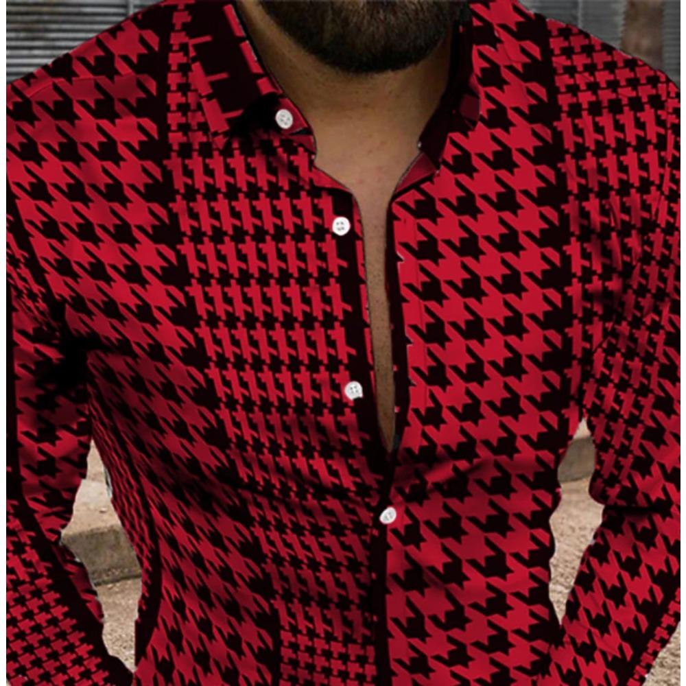 Herren Karo Muster Bedruckte Langarmhemden Lässiger Cardigan Neue Knöpfe Urlaubsmode Hemden
