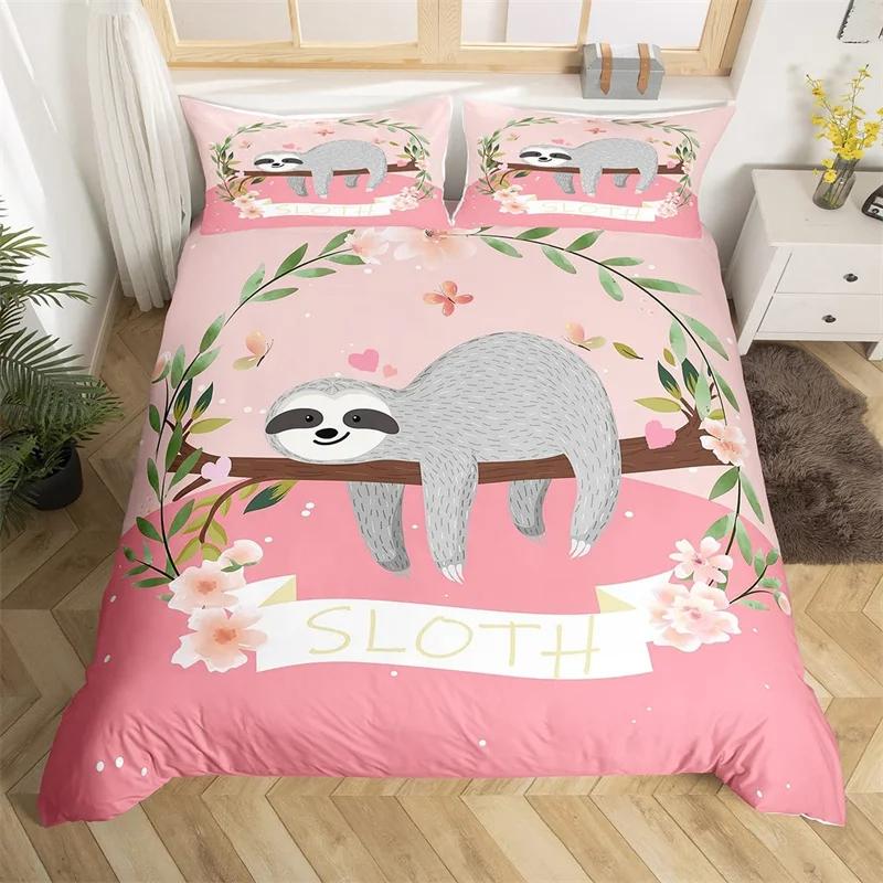 Kawaii Unicorn Duvet Cover Set Cartoon Animal Bedding Set Microfiber Botanical Leaves Comforter Cover King For Kids Boys Girls