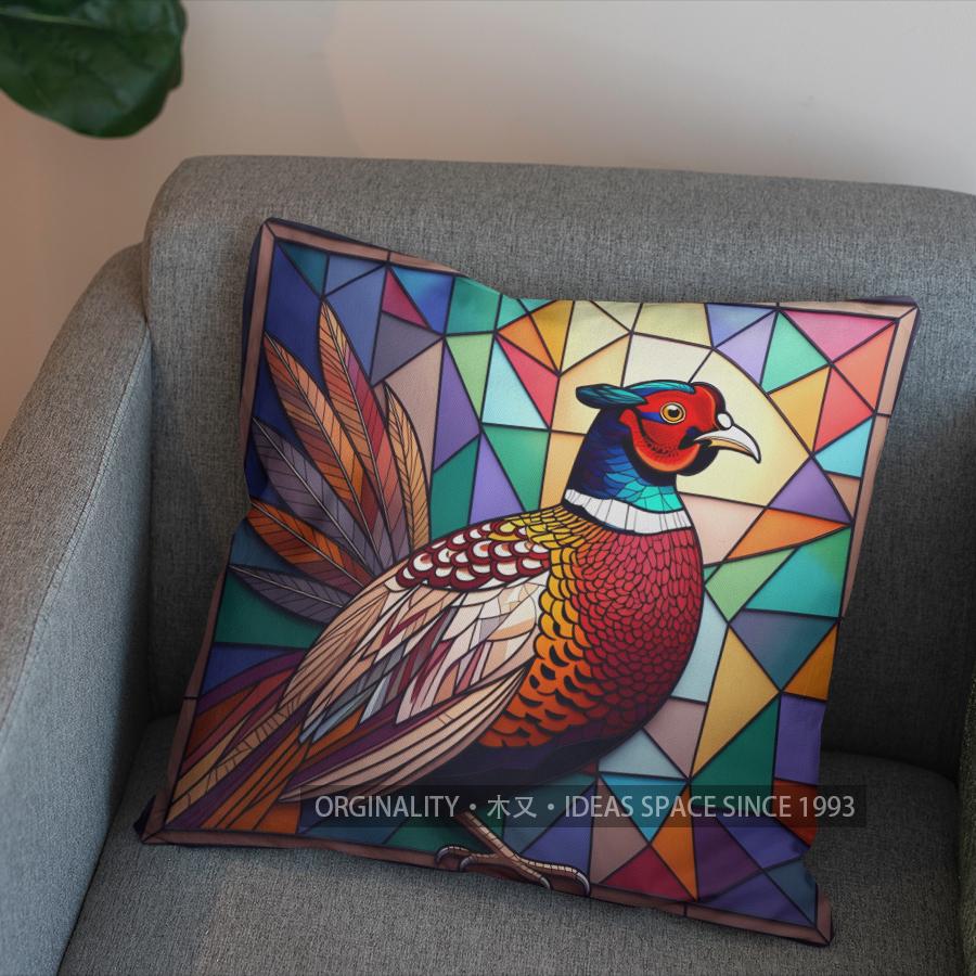 2D Stained Glass Style Colorful Bird Pillow Cover Pattern Cushion Cover Suitable For Sofa Bedroom Car Pillow Cover