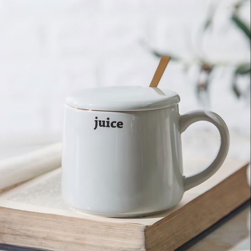 Shangheng Simple Ceramic Coffee Mug with Lid and Spoon