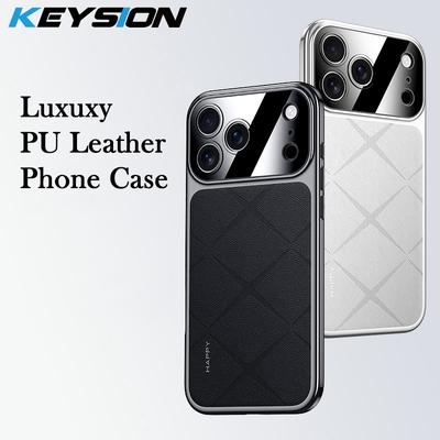 KEYSION Luxury Grid Pattern PU Leather Case for iPhone 17 Pro Max Plating TPU Camera Protection Phone Cover for iPhone 17 Air