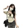 Pure desire style lace-up square neck slim-fitting and thin short-sleeved T-shirt summer niche ins chic fashion versatile pure desire top