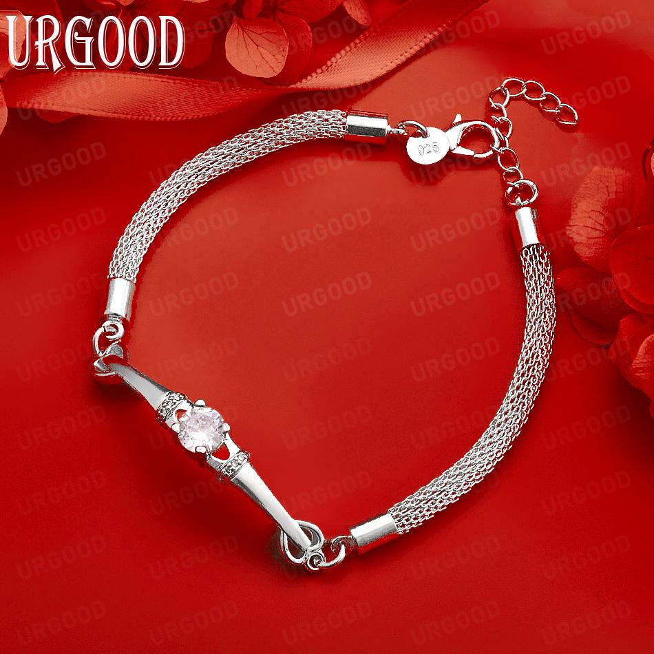 925 Sterling Silver Gift AAA Zircon Snake Chain Bracelet Fashion Jewelry 20CM