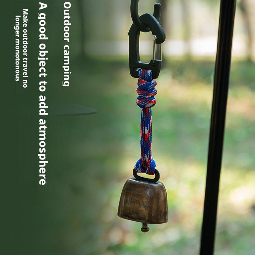 1pcs Outdoor Bear Bell Hiking Camping Loud Cast Iron Cowbell with Hand Braided Lanyard Anti-Lost Backpacking Keychain