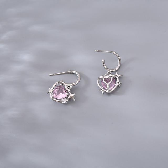 ANENJERY Korean Pink Heart Pendant Earrings Fashion Shiny Circle Earrings Couple Jewelry Gift Wholesale