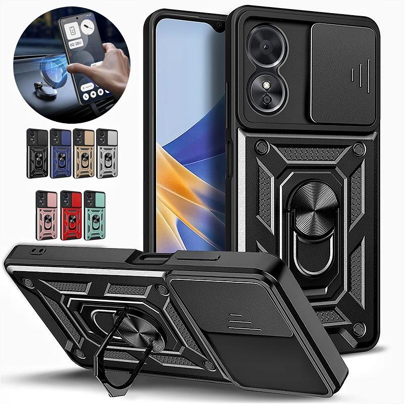 Slide Lens Protect Armor Case For OPPO A17 A15 A16 A18 A38 A58 A78 4G A98 A79 A57 A57s A60 Cover Ring Stand Holder Fundas Coque