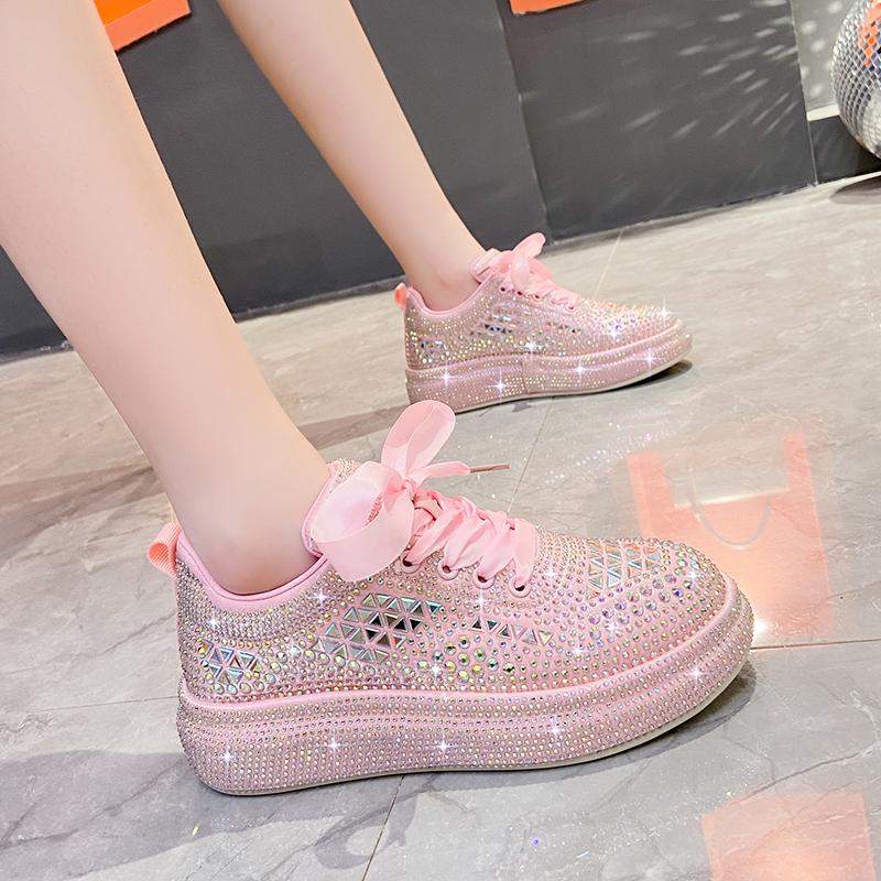 Fashion Luxury Designer Autumn Water Diamond Women Sneakers Thick Bottom Shining Crystal Casual Sports Shoes Trendy zapatillas mujer
