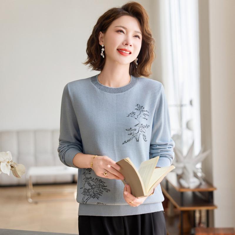 

Fashion and casual mother s knitted sweater women s long-sleeved autumn and winter new temperament versatile medium and old sweater top XL