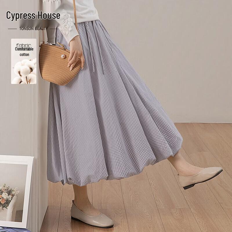 Women s High-Waist Contrast Plaid A-line Midi Skirt S