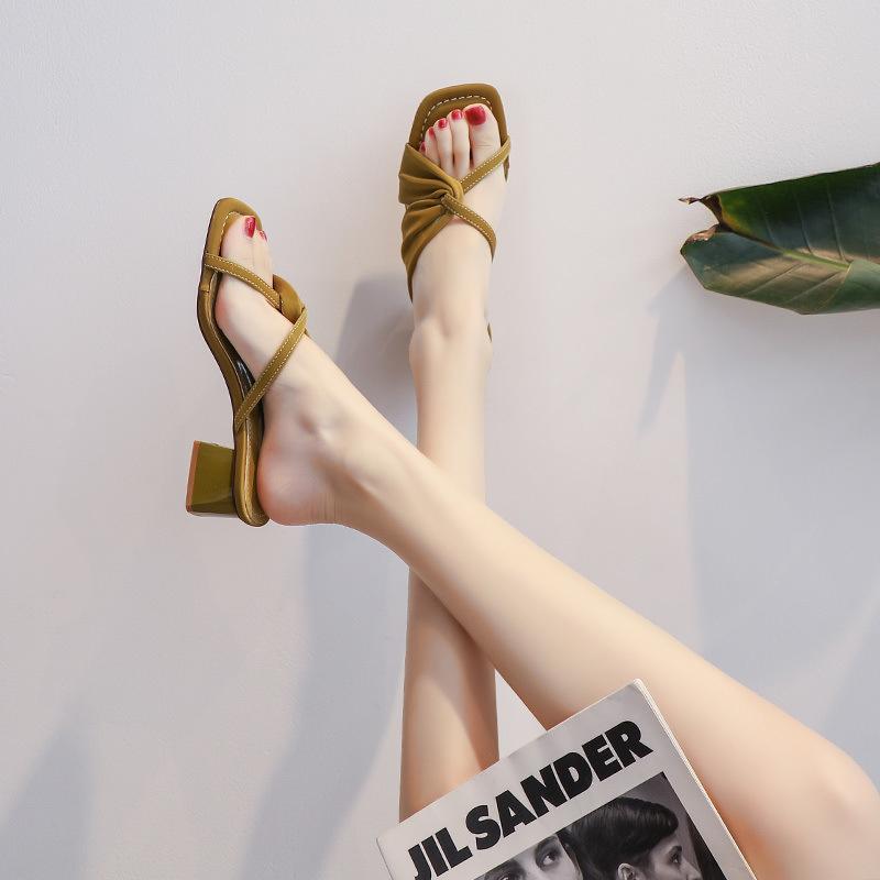 8148-4 Half-drag women's outer wear 2025 This year's popular summer medium heel thick heel high heel fashion cool slippers