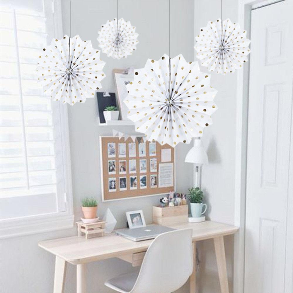 12 Inches Stamping Flower Fan With Golden Dot Fold Paper For Wedding Party Backdrop Shopwindow Hanging Ornaments Decoration Supplies