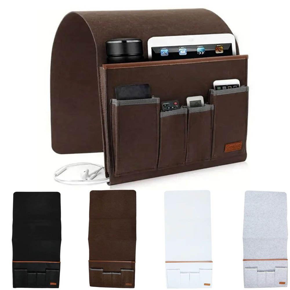 Felt Bedside Storage Bag Solid color Large Capacity Desk Hanging Bag Multi Pocket Design Couch Recliner Armrest Organizer