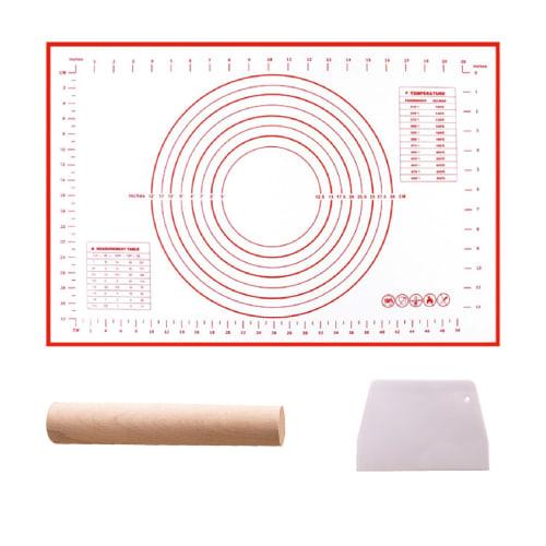 JnTech Silicone Cooking Mat, Bread Making Mat, Large Baking Mat, Heat-Resistant, Non-Slip, with Graduations, Includes One Rolling Pin/Scraper, Reusabl
