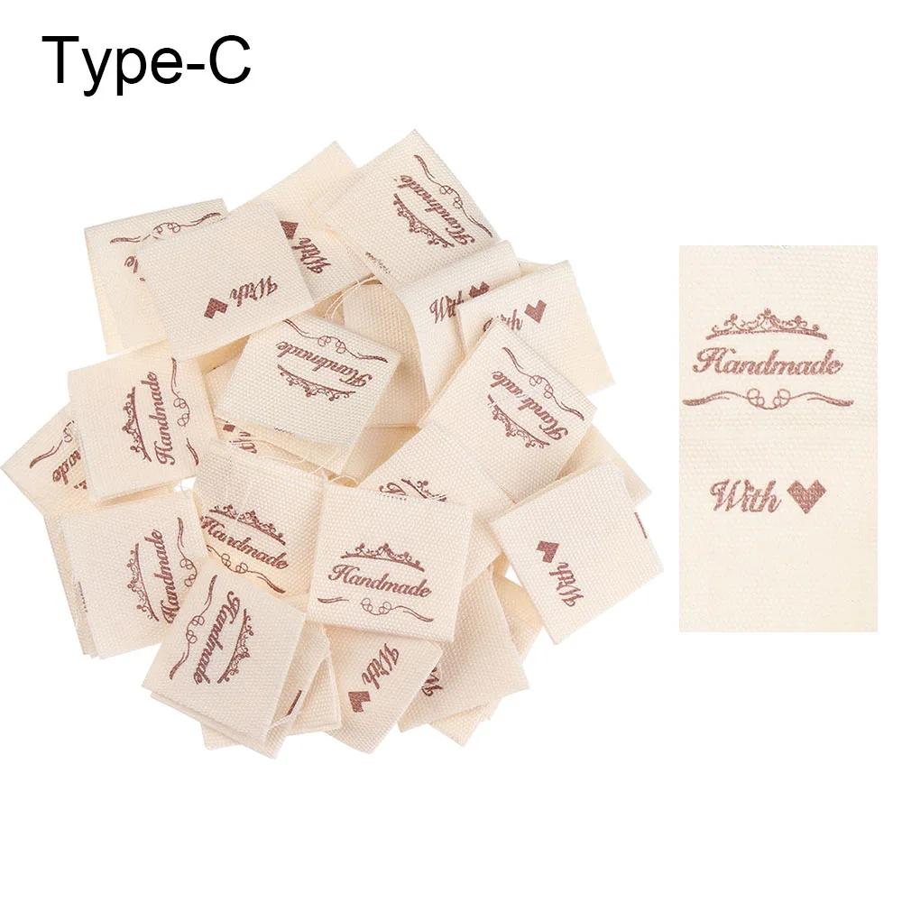 50PCS Heart Shape Cloth Garment Labels Cartoon Pattern Handmade With Love Clothing Tags Woven Knitted Supplies Sewing Accessory