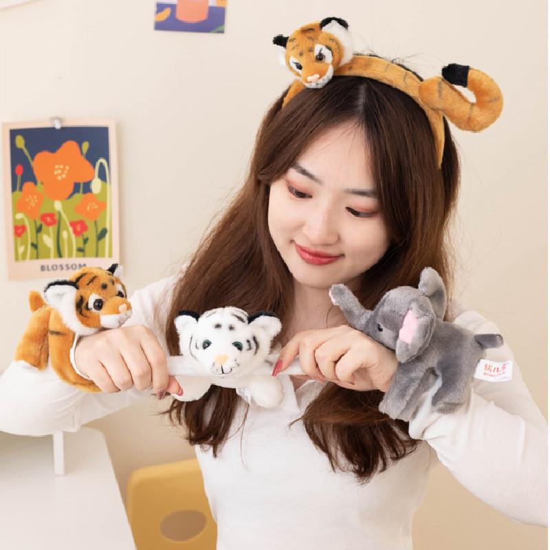 Adorable Plush Animal Tiger Panda Bunny Toy Wristband With Soft Short Fur