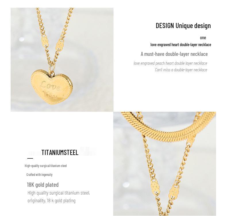 Double Layer Heart Pendant Titanium Necklace - Hip Hop Style, Non-fading Fashion Clavicle Chain for Women