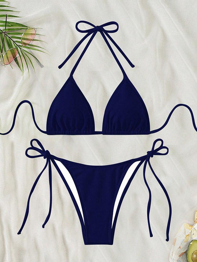 TS JYL-BK035 Solid Tie Back Two-Piece Bikini, High Elastic Comfortable Swimwear For Ladies