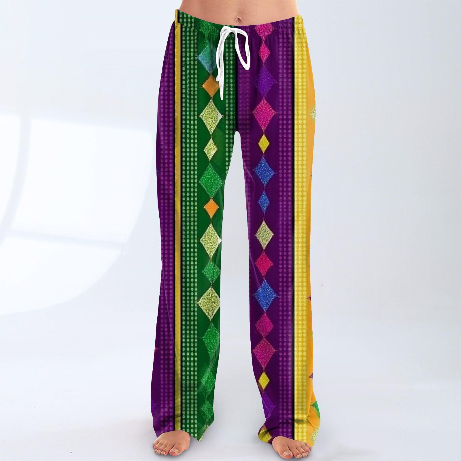 

Ladies Loose And Casual Carnival Printed Wide Leg Pants With Elastic Waistband Drawstring And Pocket Pants XL фіолетовий