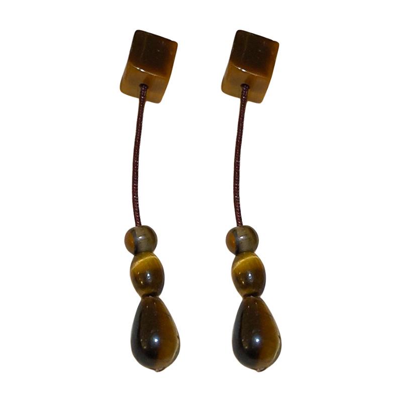 Medieval Style Tiger Eye Stone Square Pendant Earrings