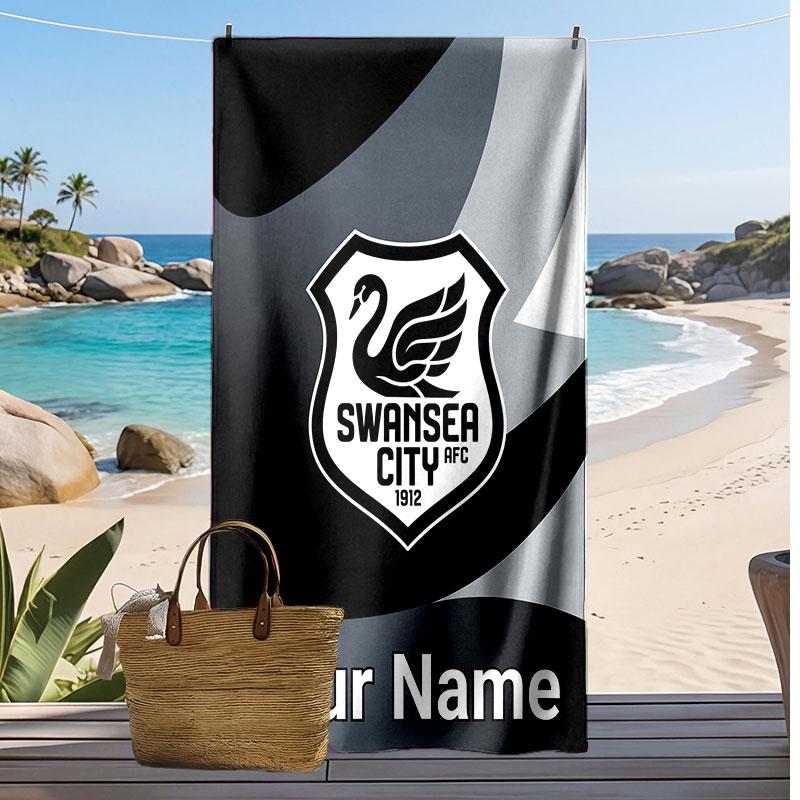 Swansea City FC Personalized Printed Beach Towel Soccer Logo Support Custom Name Text Absorbent Towel For Sport Travel Special Gift
