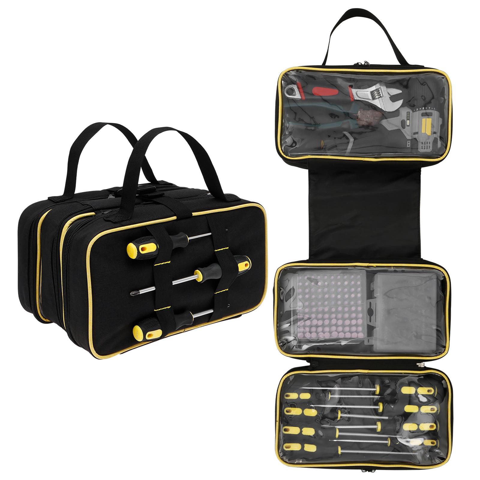 

Roll Up Tool Bag with 3 Clear Window handbag Detachable Heavy Duty Tri Fold Tool Roll Storage Case for Pliers Wrench Organizer чорний