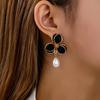 Korean Minimalist Black Drip Oil Flower Earrings - Women's High-End Fashion