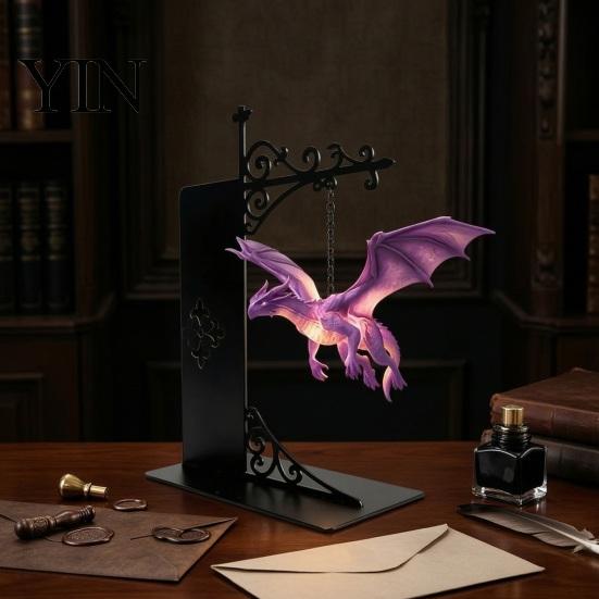 Einzigartiges Geschenk für Fantasy-Süchtige Fliegender Drache Bücherregal-Licht, Dekorative Buchstütze Licht & Schreibtisch, Kreative Schreibtisch-Accessoires Skulptur Buchstütze,