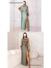 New Women's One-Shoulder Raglan Sleeve Pleated Waist Slit Sexy Long Dress