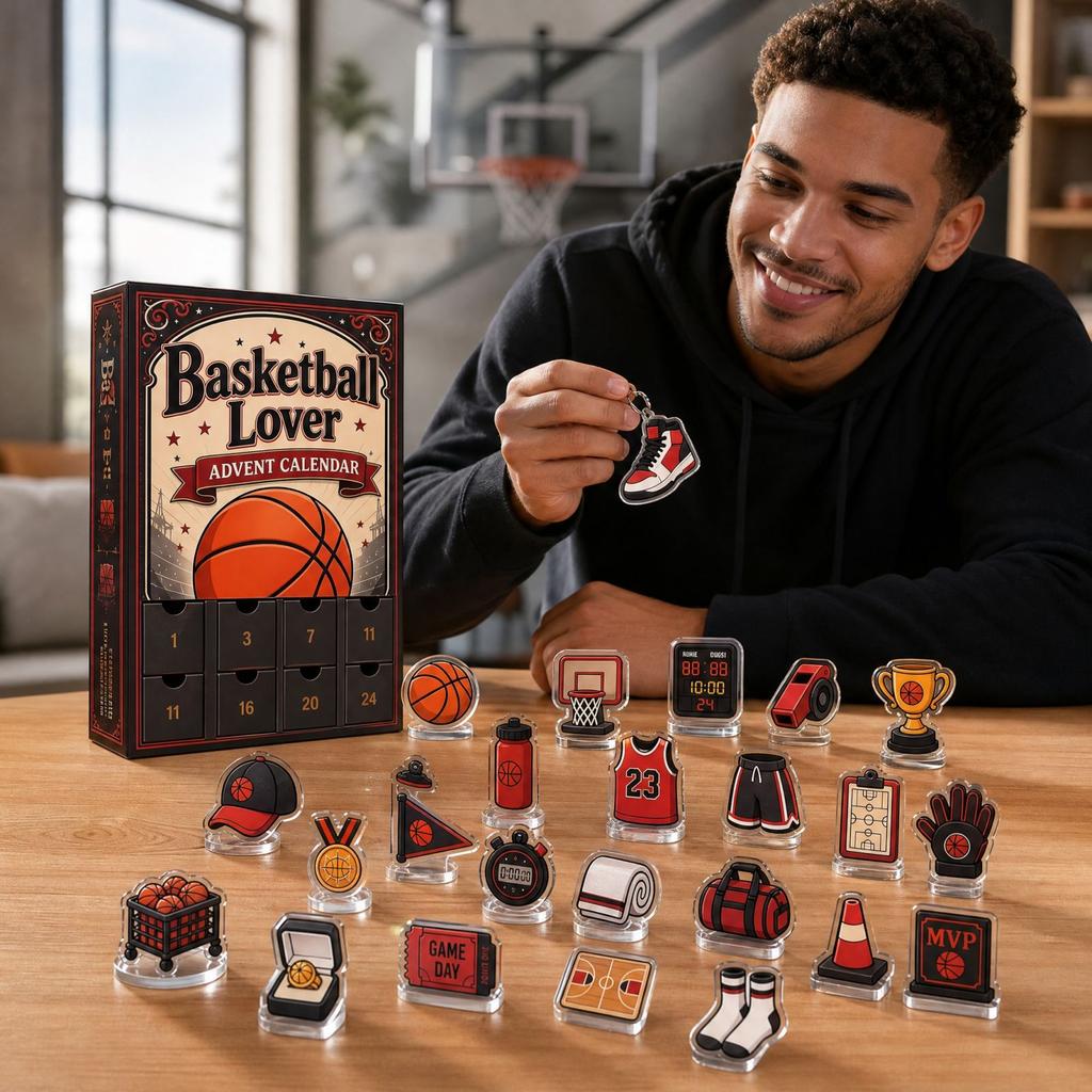 Red Basketball 2D Acrylic Keychain Pendant - Sports Series Advent Calendar