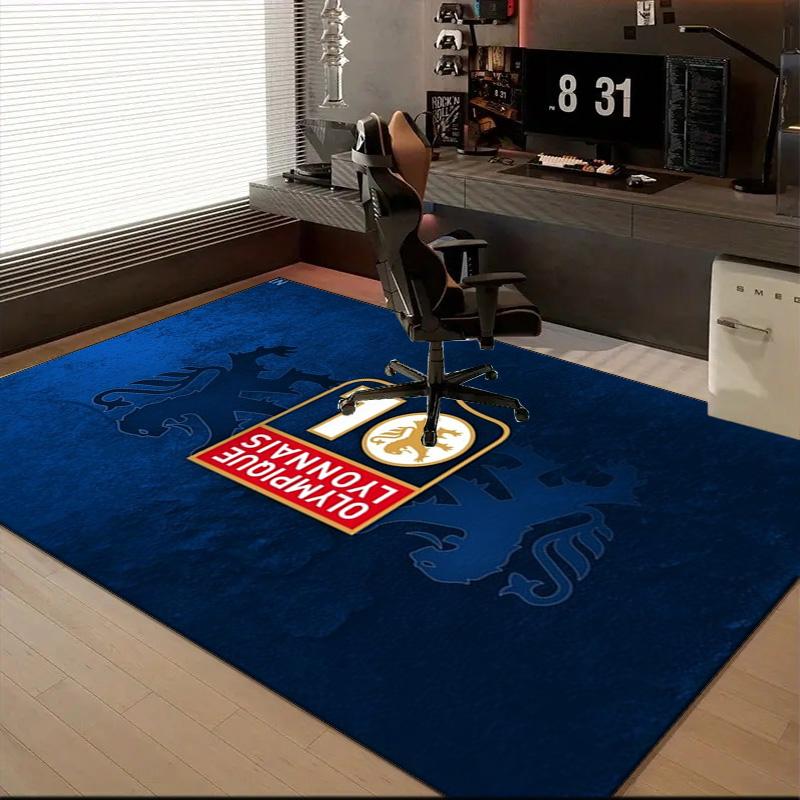 Lyon Football Crest Printed Office Carpet Chair Cushion Entryway Rug, Rugs for Living Room, Bedroom Christmas gifts