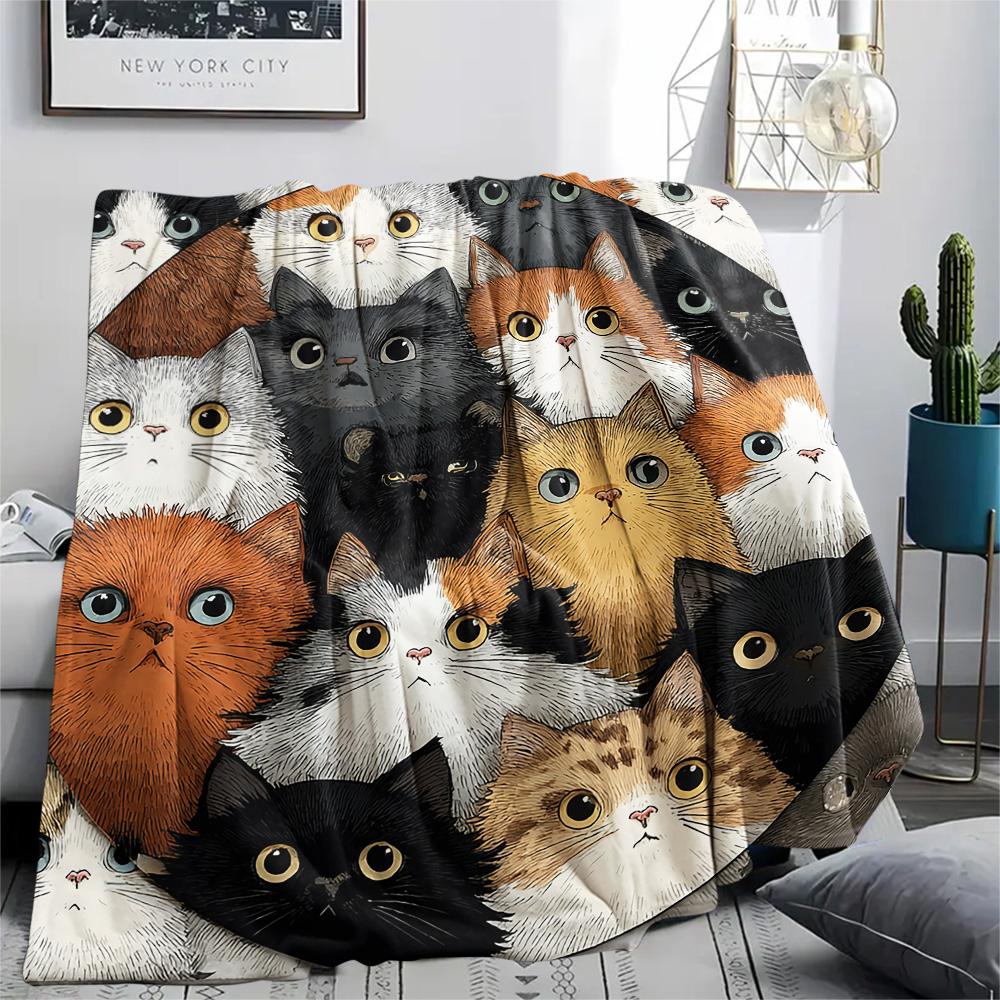 Kitty Print Flannel Blanket, High Quality Comfortable for All Seasons, Home Decor, Warmth and Comfort, Perfect for Christmas Gifts