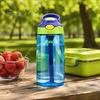 Leak Proof Training Cup for Kids Cartoon Sippy Cup, 470ml Water Bottle with Straw Adjustable Strap, Pop Up Portable Crossbody Drink Container Lid Flip