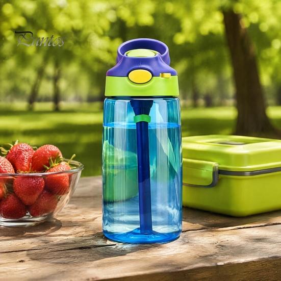 Leak Proof Training Cup for Kids Cartoon Sippy Cup, 470ml Water Bottle with Straw Adjustable Strap, Pop Up Portable Crossbody Drink Container Lid Flip