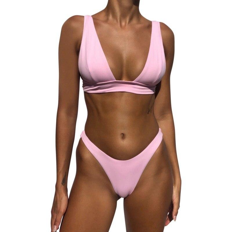 Ladies Bikini Simple Solid Color Beach Swimsuit 2 Piece Set Kop Billigt Fri Frakt Arliga Recensioner Med Bilder Joom