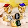 Punk Charm Multi-colored Stone Rings for Men Women Party High Quality Vintage Stainless Steel Cross Ring Jewelry Gift