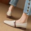 Sheepskin white square head loafers women's summer British small leather shoes low heel single shoes Doudou grandma ladyshoes soft sole