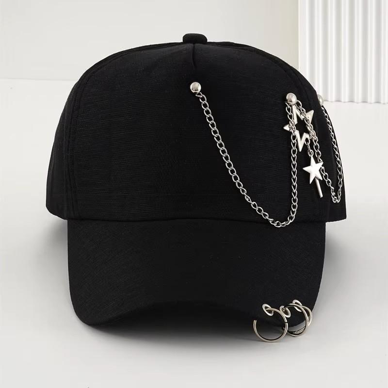 Baseball Cap Hat Metal Ring Chain Star Spring Summer Autumn Punk Hip Hop Rock Adjustable Unisex Men Women Outdoor Casual Cotton