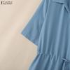 ZANZEA Women Casual Turn Down Collar Summer Short Sleeve Dress