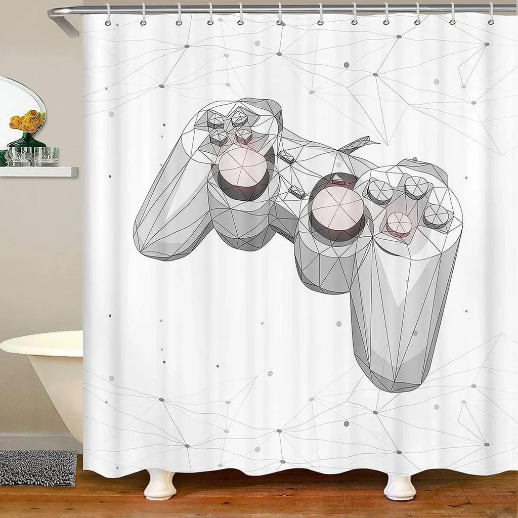 Modern Gamer Shower Curtain Video Game Controller Bath Curtain Room Decor Bright Colorful Geometry Waterproof Bathroom Curtains