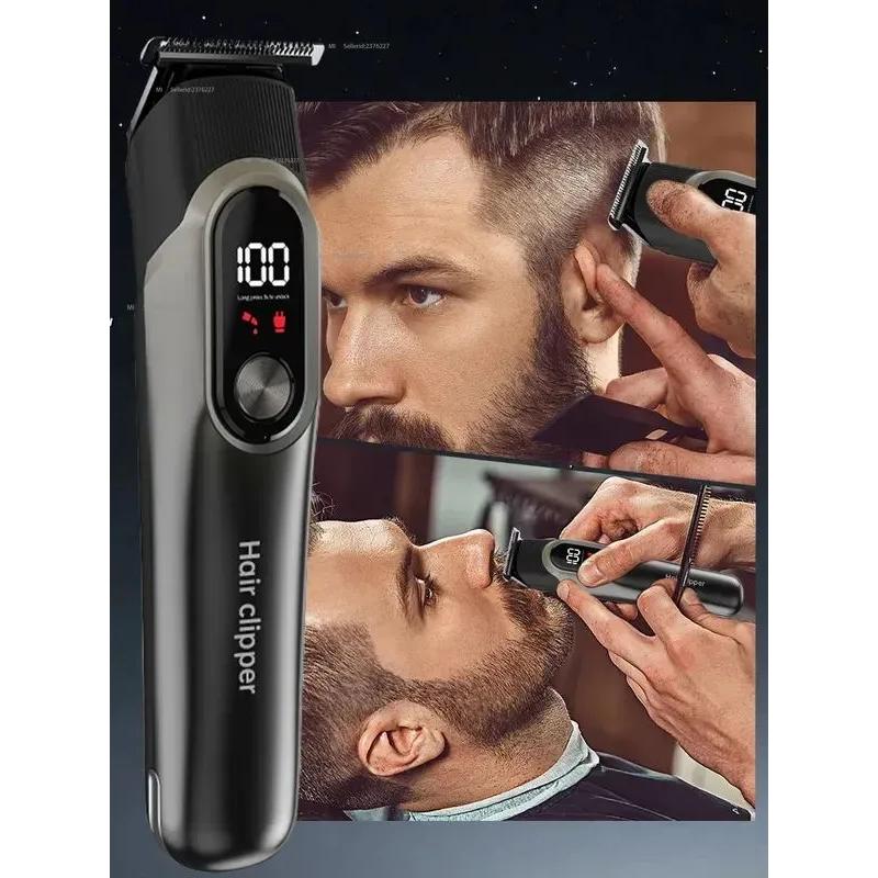 Beard and mustache trimmer with attachments for nose and ears, intimate area and body, hair, 10 in 1 men's trimmer razor for shaving