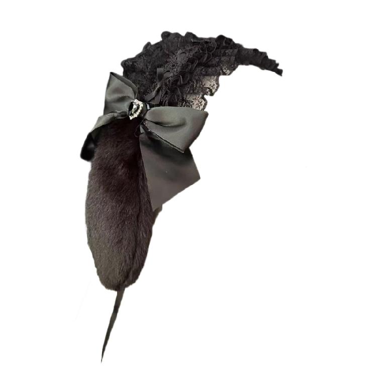 

Delicate Rhinestones Bunnies Ears Headbands Breathable Lace Hair Accessory Adjustable For Girls Women Event чорний