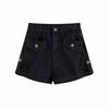 Women's High-Waisted Black Denim Shorts, Summer 2024, Loose A-Line Wide Leg Design, Small Size