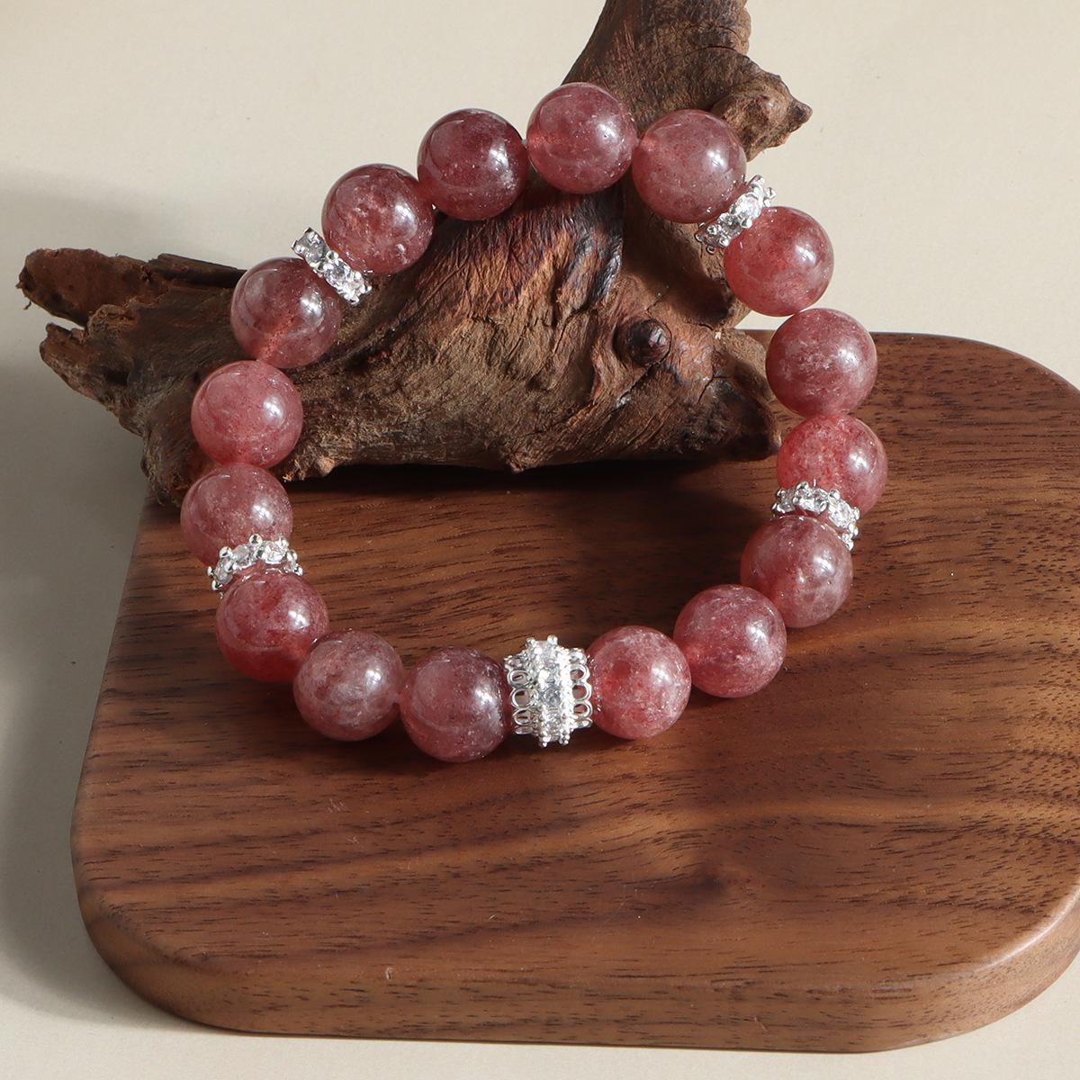 Браслет Универсальный Модный Для Поездок На Работу Натуральный Клубничный Кристалл Белая Вода Двойное Заклинание Кристаллический Браслет Взрыв Douyin Xiaohongshu