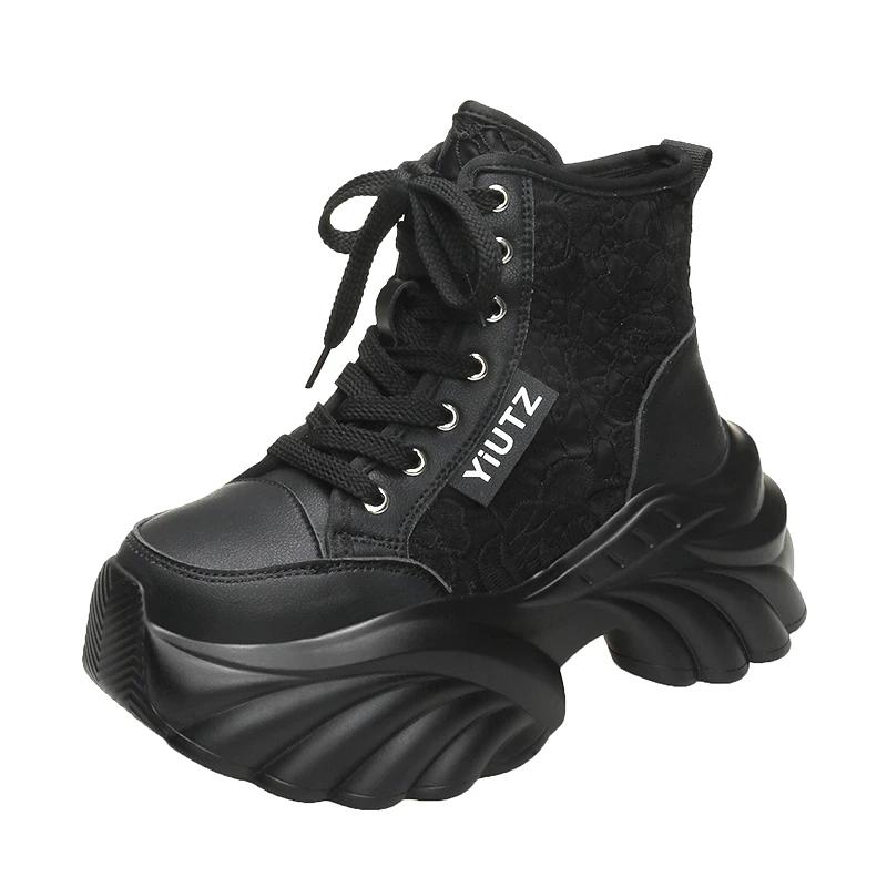 

Fashion Autumn Women s Sneakers New Breathable High Platform Shoes Woman Ladies Vulcanize Casual Chunky Sneakers Zapatillas Mujer 8.5CM 35 чёрный