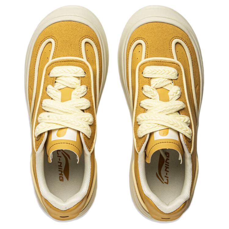 Li Ning Honey Platform Slip Resistant Abrasion Resistant Low top Casual Shoes Women's Yellow AGCU418-2