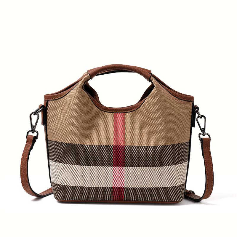 Plaid Canvas Handbag, Chic Small Tote for Daily