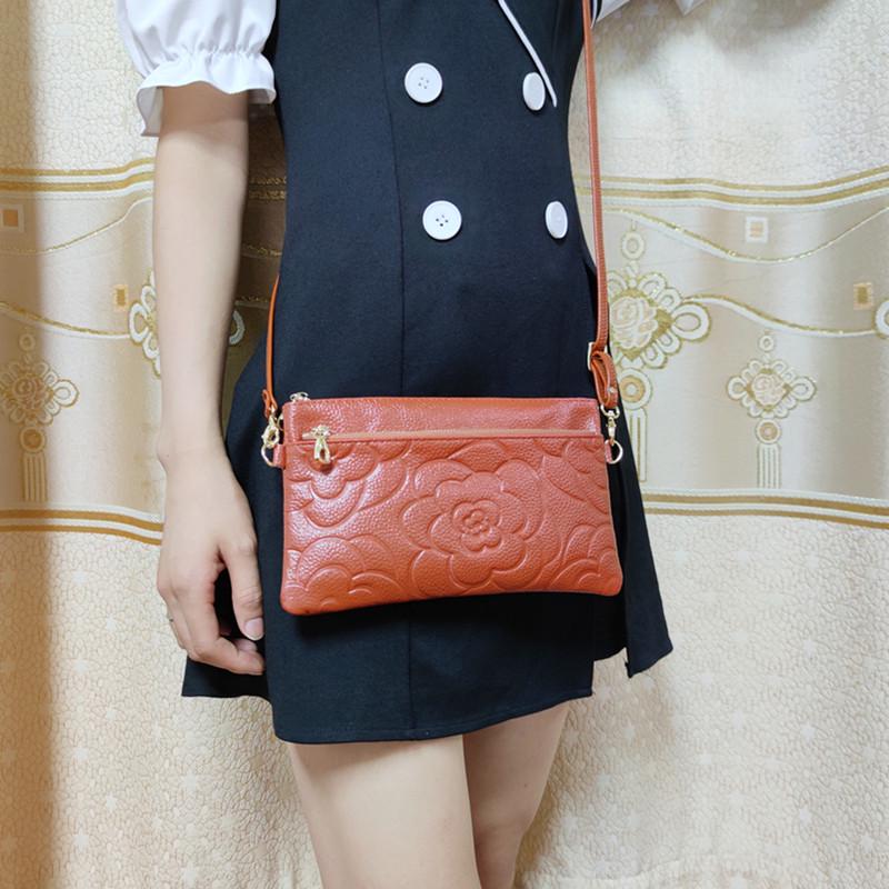 Women's Versatile Genuine Leather Crossbody Coin Purse & Shoulder Bag with Four-Layer Zipper Pockets for 5.5-inch Phones