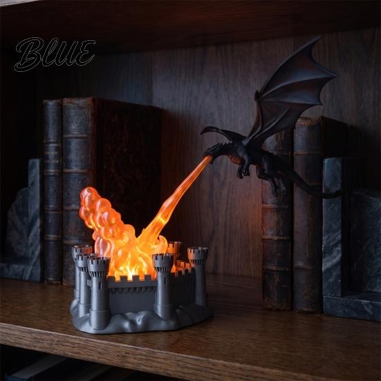 Dragon Themed Room Decorations 3D Printed Flame Lamp with Castle Base Fantasy Desk Light for Bedroom Gaming Night Kids and Bookshelf Decor,